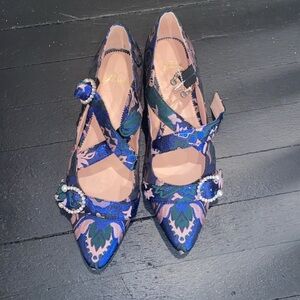 J. Crew Blue and Pink Patterned Heels excellent for up & coming 9.5